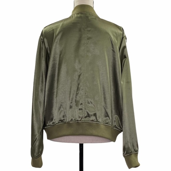 NO Boundaries Green Satin Full Zip Bomber Jacket - Picture 5 of 11